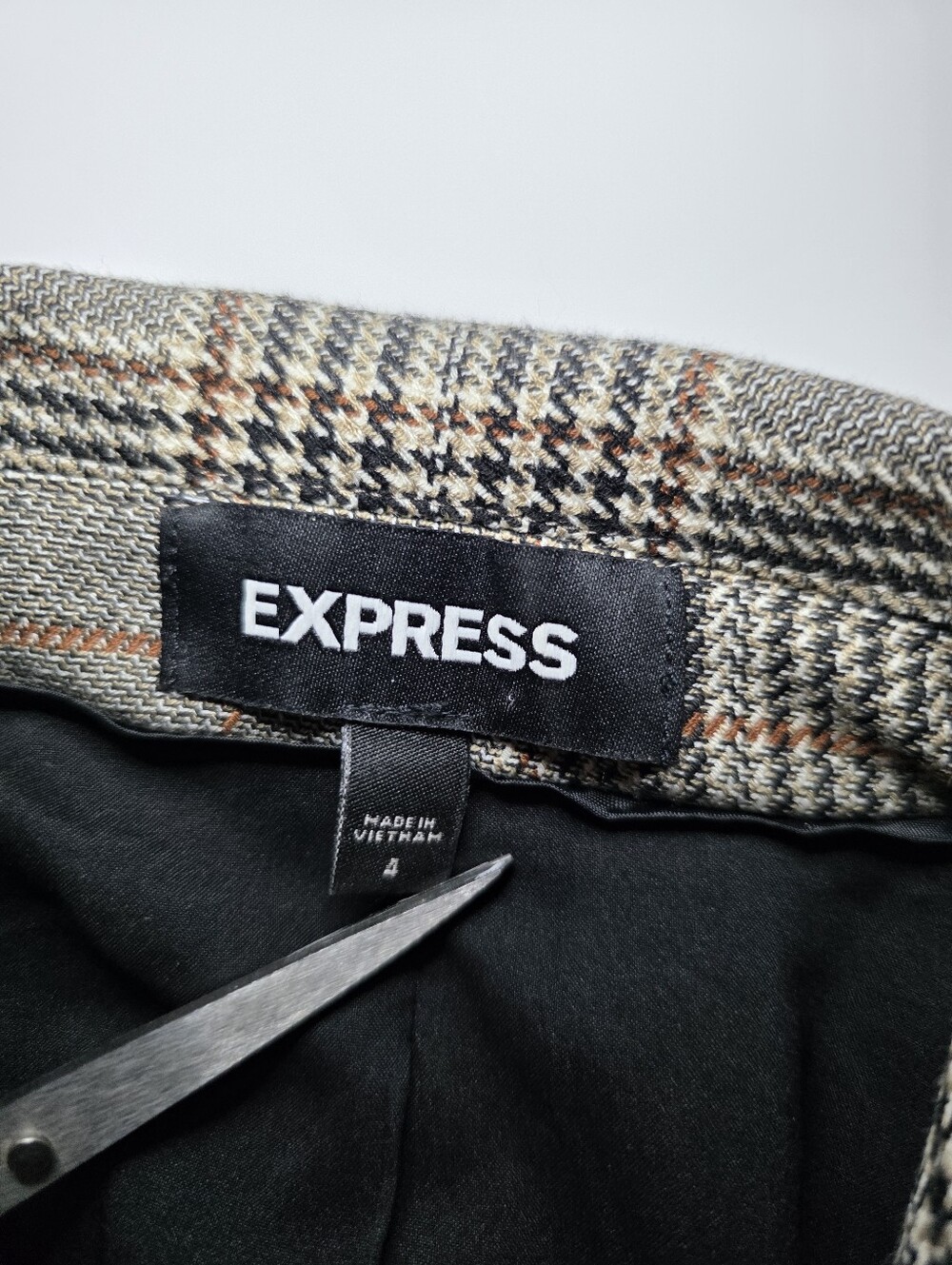 Express Blazer Womens Sz 4 Gray Plaid Check One Button Work Jacket Career - Picture 12 of 13